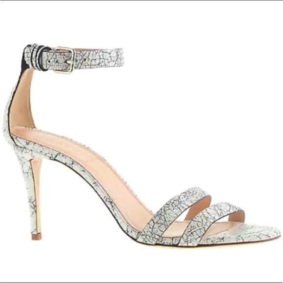 Jcrew distressed open toed heels in crackled white leather w blck, size 7.5, EUC - Picture 3 of 3